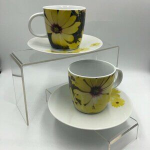 Loveramics Flowertime Set of 2 Teacups and Saucers Sunflower Theme Ceramic Mugs